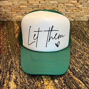 Retro Green and White Trucker Hat with Script Design “let them”